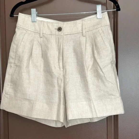 J. Crew Remi Linen-Blend Pleated High-Rise Shorts Flax NWOT Sz 0 - Picture 4 of 10